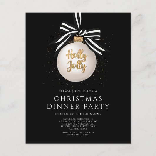 Budget Zwart Goud Kerst Diner Party Invite (Voorkant)