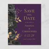Budget Zwart Goud Paarse Bloemen Save the Date (Voorkant)