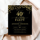 Budget Zwart-Goud Script 40e verjaardag<br><div class="desc">Zet het podium voor een elegant feest met een Black and Gold Script verjaardagsuitnodiging! Met luxe gouden script op een strakke zwarte achtergrond straalt dit ontwerp sophisticatie en tijdloze charme uit. Perfect voor mijlpaalverjaardagen of een stijlvol evenement, het combineert moeiteloos klassieke elegantie met moderne flair. Of het nu gaat om...</div>