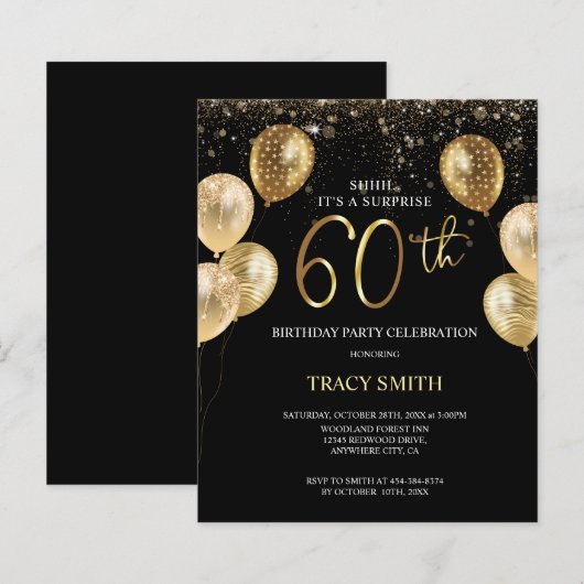 BUDGET Zwart Gouden Ballonnen 60e Verrassingsverja (Voorkant / Achterkant)