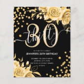 Budget Zwart Gouden Bloem Glitter 30ste Verjaardag Flyer (Voorkant)