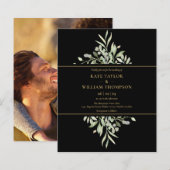 Budget Zwart Gouden Groene Huwelijksfoto Uitnodigi (Voorkant / Achterkant)