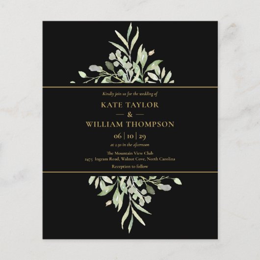 Budget Zwart Gouden Groene Huwelijksfoto Uitnodigi (Voorkant)