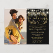 Budget Zwart Gouden Lichten 2 Foto Bruiloft Uitnod (Voorkant)