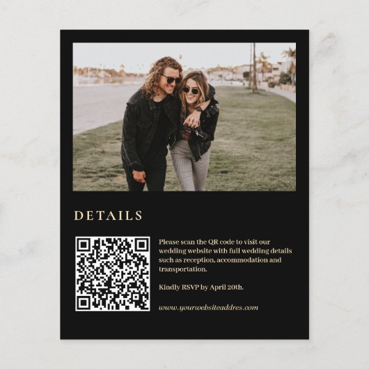 Budget zwart groen Foto QR code bruiloft uitnodigi (Achterkant)