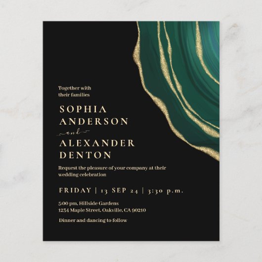 Budget zwart groen Foto QR code bruiloft uitnodigi (Voorkant)