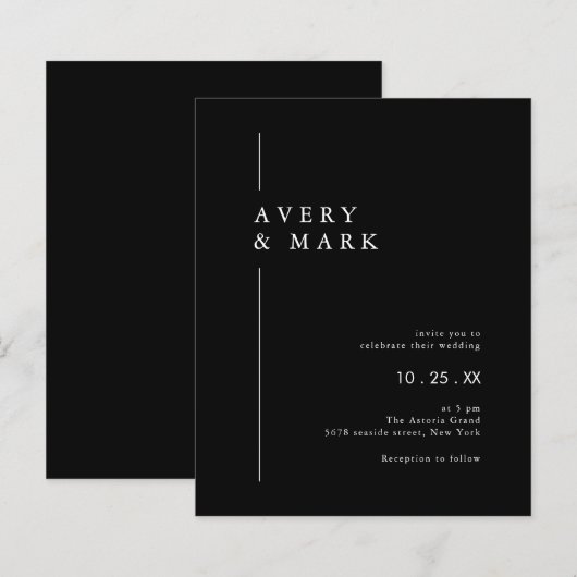 Budget Zwart Modern Minimalistische bruiloft uitno (Voorkant / Achterkant)