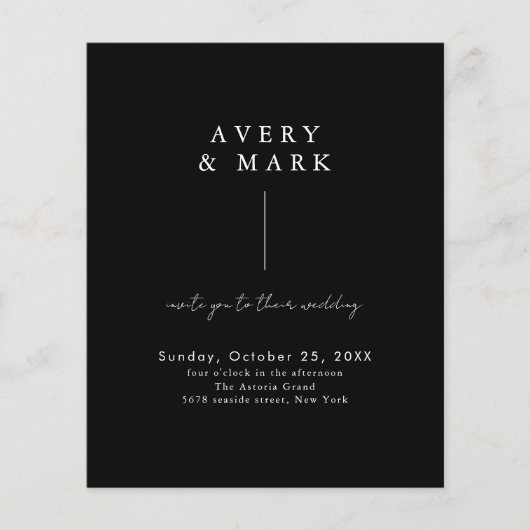 Budget Zwart Moderne bruiloft uitnodiging Flyer (Voorkant)