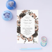 Budget zwart & natuurlijke bloem boho trouwprogram flyer (Enkel)