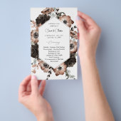 Budget zwart & natuurlijke bloem boho trouwprogram flyer (Hand)