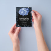 Budget Zwart Navy Blauw Glitter Ballon Verjaardag Flyer (Hand)
