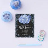 Budget Zwart Navy Blauw Glitter Ballon Verjaardag Flyer (Enkel)