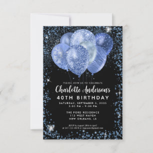 Budget Zwart Navy Blauw Glitter Ballon Verjaardag Notitiekaartje