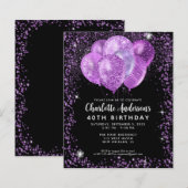 Budget Zwart Paarse Glam Glitterballon Verjaardag (Voorkant / Achterkant)
