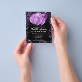 Budget Zwart Paarse Glam Glitterballon Verjaardag Flyer (Hand)