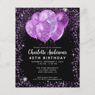 Budget Zwart Paarse Glam Glitterballon Verjaardag Flyer