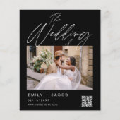 Budget Zwart QR Code Foto Bruiloft Uitnodiging Flyer (Voorkant)