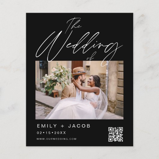 Budget Zwart QR Code Foto Bruiloft Uitnodiging Flyer (Voorkant)