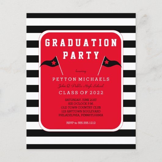 Budget zwart |Red Flag Striped Graduparty Flyer (Voorkant)