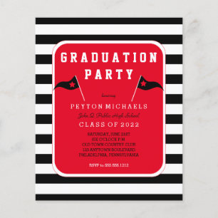 Budget zwart Red Flag Striped Graduparty Flyer