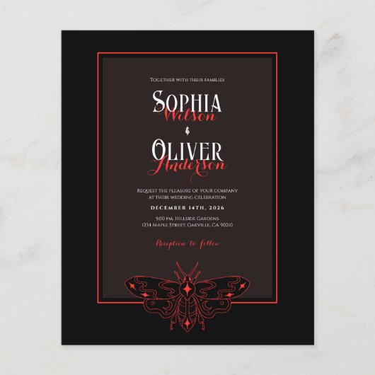 Budget Zwart & Rood Gotische QR code bruiloft Uitn (Voorkant)