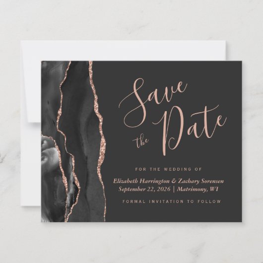 Budget zwart Roos Gold Agate Dark Save the Date (Voorkant)