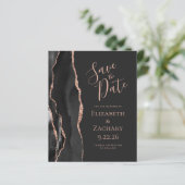 Budget zwart Roos Gold Agate Dark Save the Date (Staand voorkant)
