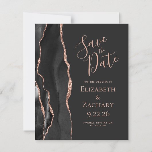 Budget zwart Roos Gold Agate Dark Save the Date (Voorkant)