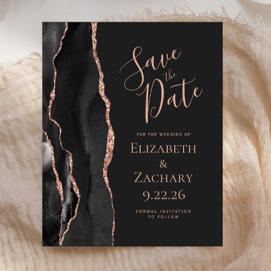 Budget zwart Roos Gold Agate Dark Save the Date