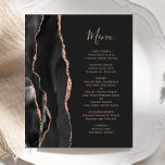 Budget zwart Roos Gold Agate Dark Weduwmenu<br><div class="desc">De linkerrand van deze elegante moderne huwelijksuitnodiging is voorzien van een zwarte waterverf agate grens die is getrimd met een faux roos goudglitter. De aanpasbare tekst combineert het roze handschrift van het roos en copperplate doopvonten op een off-black achtergrond. De achterzijde is voorzien van een bijbehorend ontwerp voor zwarte en...</div>