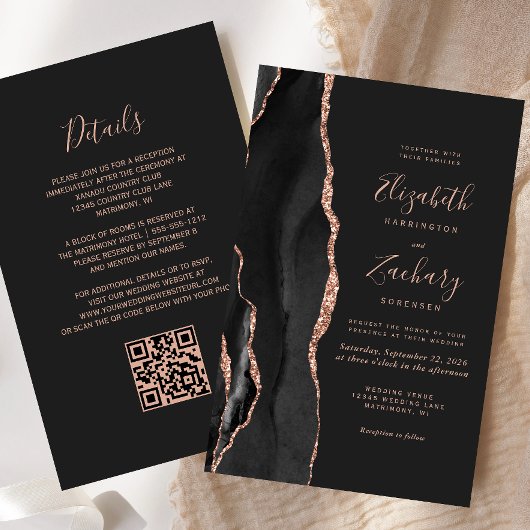 Budget Zwart Roos Gouden Agaat Dark QR Code Huweli