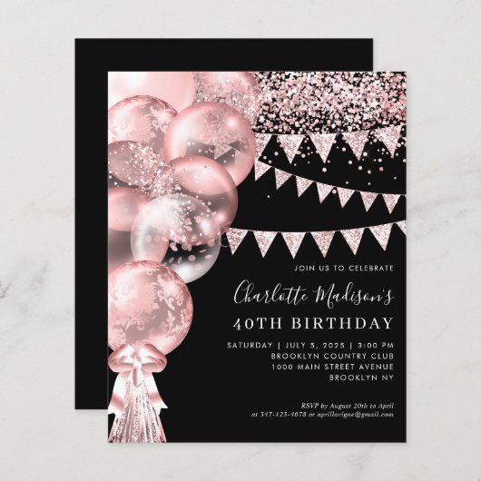 Budget zwart Roos gouden ballon elke leeftijd verj (Voorkant / Achterkant)