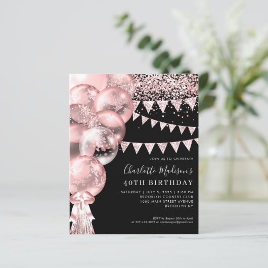 Budget zwart Roos gouden ballon elke leeftijd verj (Staand voorkant)