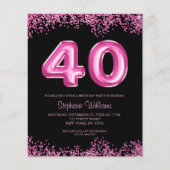 Budget Zwart Roze Glitzy 40e Verjaardagsfeestje Fl Flyer (Voorkant)