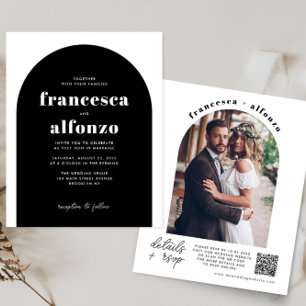 Budget Zwart RSVP QR Code Retro foto bruiloft