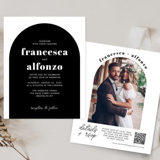 Budget Zwart RSVP QR Code Retro foto bruiloft
