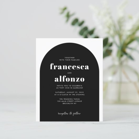 Budget Zwart RSVP QR Code Retro foto bruiloft (Staand voorkant)