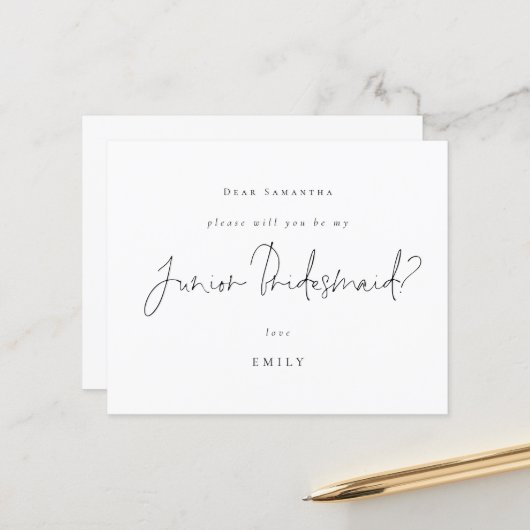Budget zwart Script Junior Bridesmaid-verzoek (Voorkant / Achterkant in situ)