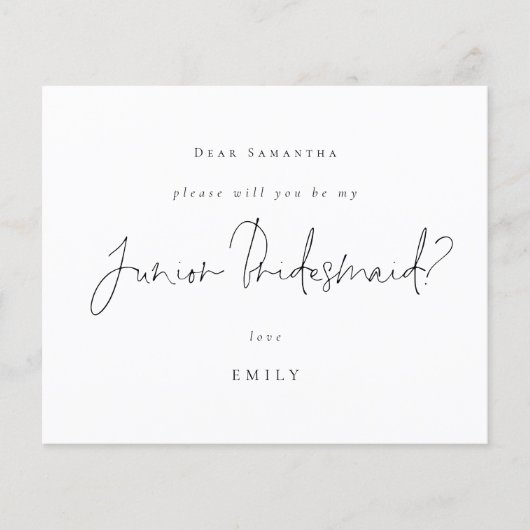 Budget zwart Script Junior Bridesmaid-verzoek (Voorkant)
