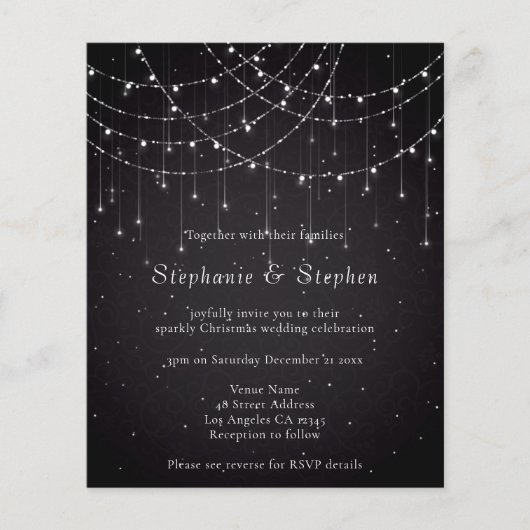 Budget Zwart String Lights QR Code Bruiloft Uitnod (Voorkant)