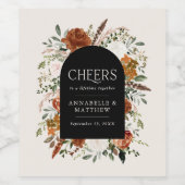 Budget zwart, Terracotta floral bruiloft cadeau Wijn Etiket (Enkel label)