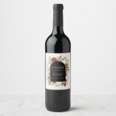 Budget zwart, Terracotta floral bruiloft cadeau Wijn Etiket (Voorkant)