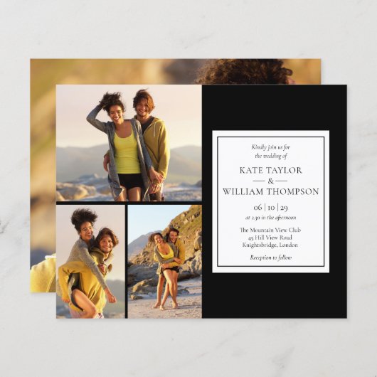 Budget Zwart-wit 4 foto's bruiloft uitnodiging (Voorkant / Achterkant)