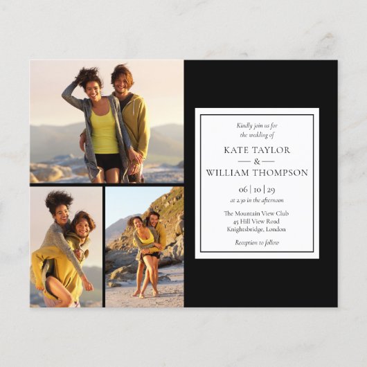 Budget zwart-wit 4 foto's trouwuitnodiging (Voorkant)