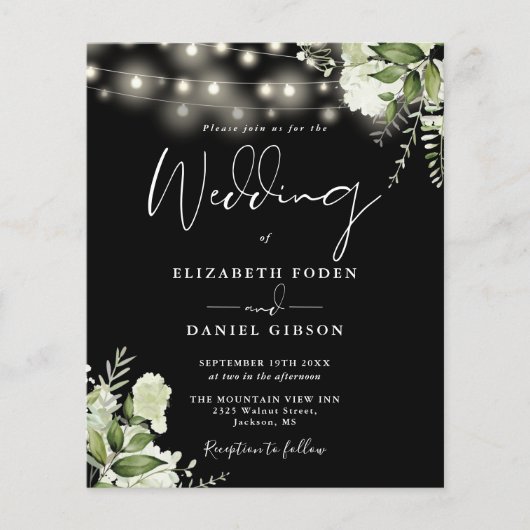 Budget Zwart-wit Bloemen Foto Bruiloft Uitnodigen (Voorkant)