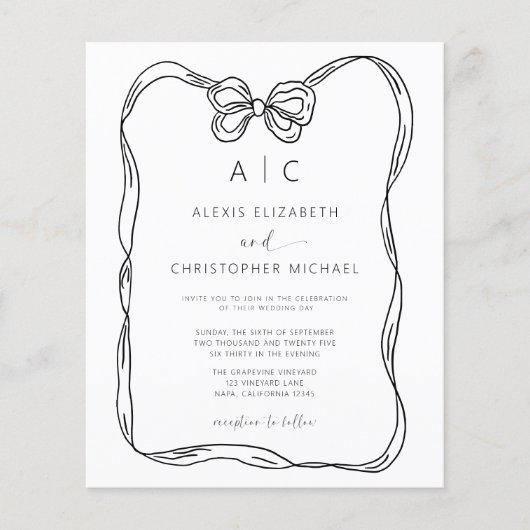 Budget zwart-wit boog QR Code Uitnodiging (Voorkant)