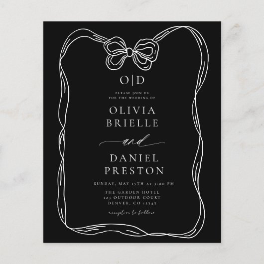 Budget Zwart & Wit Bow Elegante Uitnodiging Flyer (Voorkant)