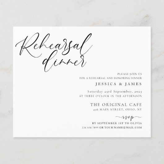 Budget Zwart-wit bruiloft repetitie diner Flyer (Voorkant)