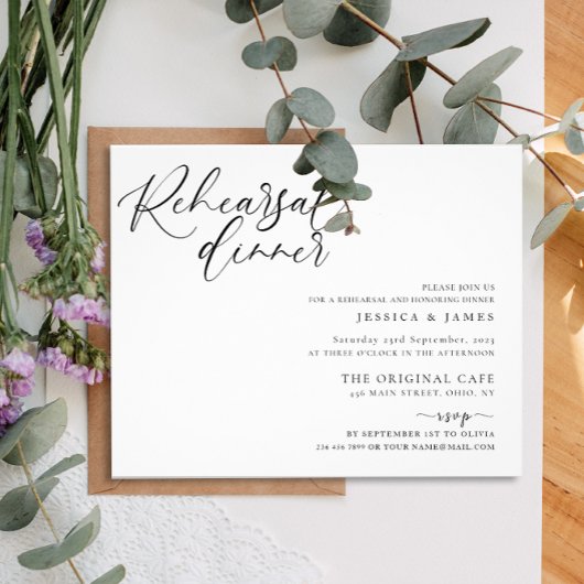 Budget Zwart-wit bruiloft repetitie diner Flyer