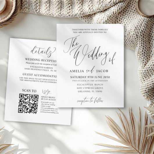Budget Zwart-Wit Calligrafie QR Code Trouwen